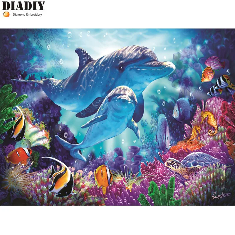 

DIY 5D Diamond Mosaic Diamond Painting Cross Stitch Dolphin Guardian Kit Diamonds Embroidery round Drill Home Decoration