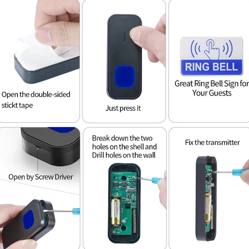

Led Flash Doorbell 300 Meters Ultra Long Distance Remote Control Distance Music Doorbell Waterproof Transmitter US PLUG