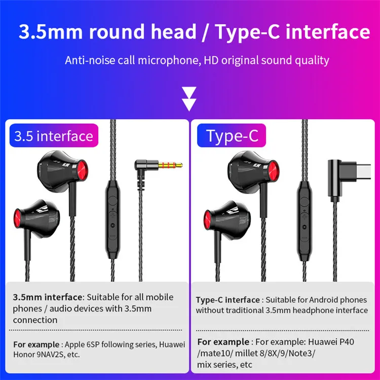 

4D Stereo Surround Sound Earphones In-ear Wired Headphones With Microphone Noise Cancelling Earbuds Volume Control For Xiaomi