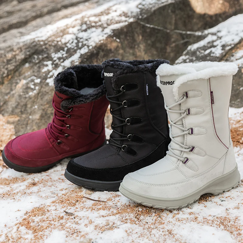 STQ женские зимние теплые плюшевые сапоги на плоской подошве водонепроницаемые до