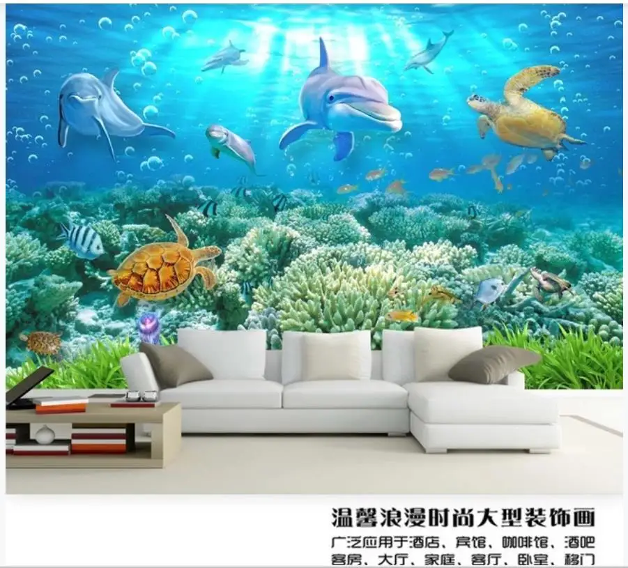 Фотообои под заказ 3d обои средиземноморский подводный мир дельфин 3D для гостиной