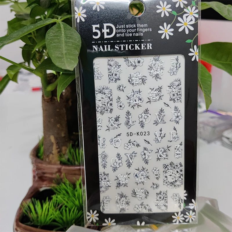 

5D Stickers for Nails Letter Love Bouquet Flowers Nail Art Decorations Stereoscopic Sticker Accessories Anaglyph Effect Design