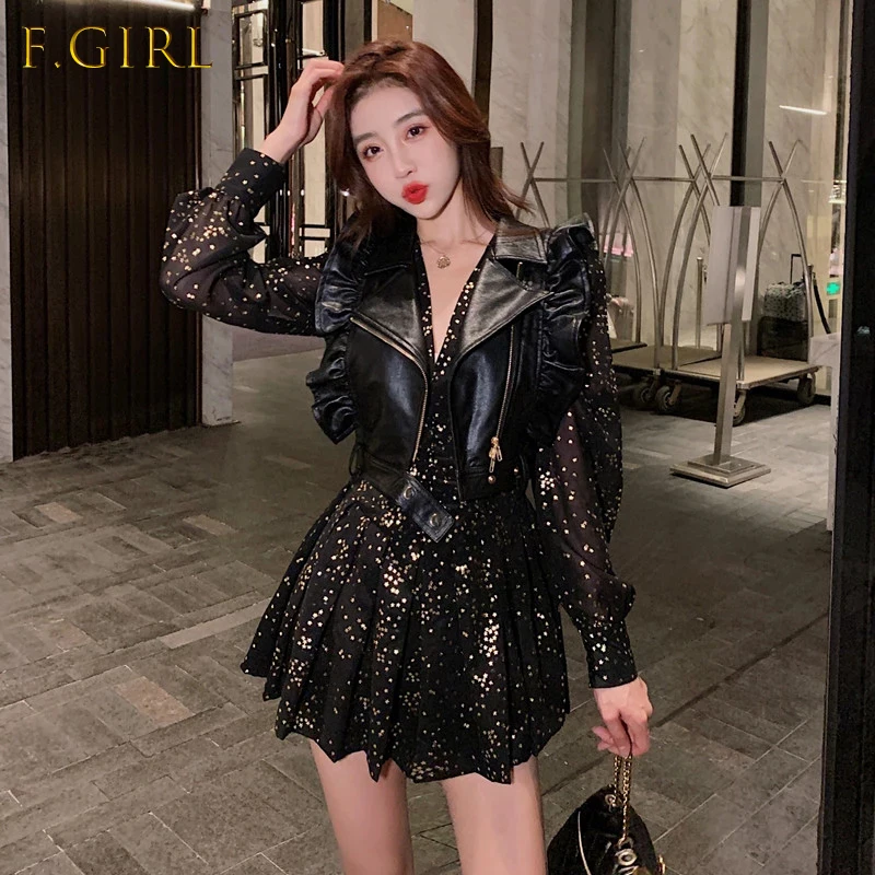 

French Sexy V Neck Shiny Star Slim Waist Long-Sleeved Short Dress Female Spring Fashion Sexy Ruched Waist Dress Female Trend