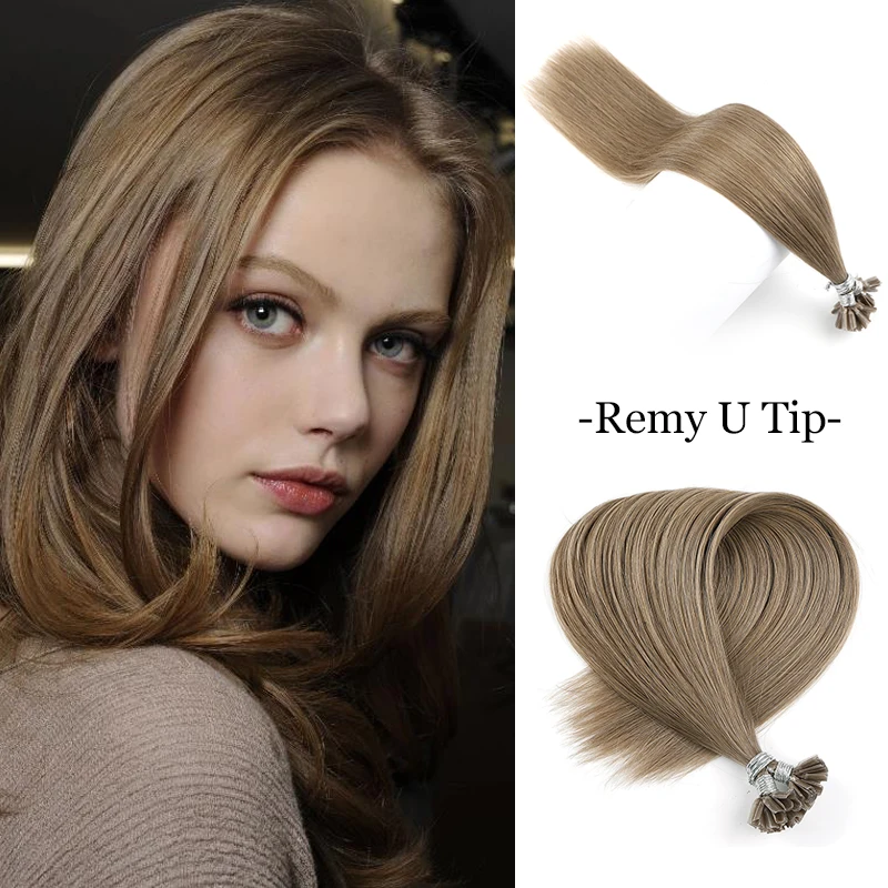 

WIT U tip Hair Human Hair Keratin Brazilian Cold Fusion Hair Extension Tips 50G Pre-Bonded Remy Balayage Extensible 16-28Inchs