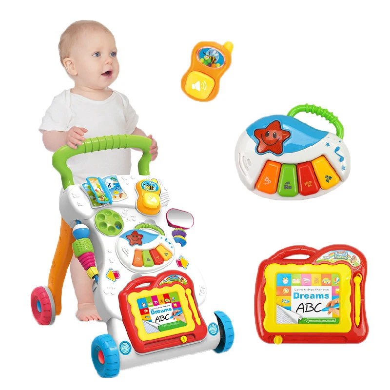 

Children's Walker Educational Toys Multifuctional Toddler Trolley Sit-to-Stand ABS Musical Baby Walker Cheap for Toddler kids
