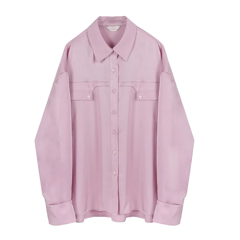 

LANMREM Spring New 2021 Crowd Sweet Temperament Pink Shirt Women's European Version Loose Solid Color Boyfriend Style 2E1037