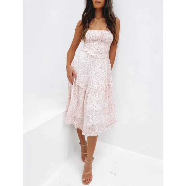 

Linglewei New Spring and Summer Women's Dress Spaghetti Strap Strapless Print Sexy & Club Asymmetrical dress