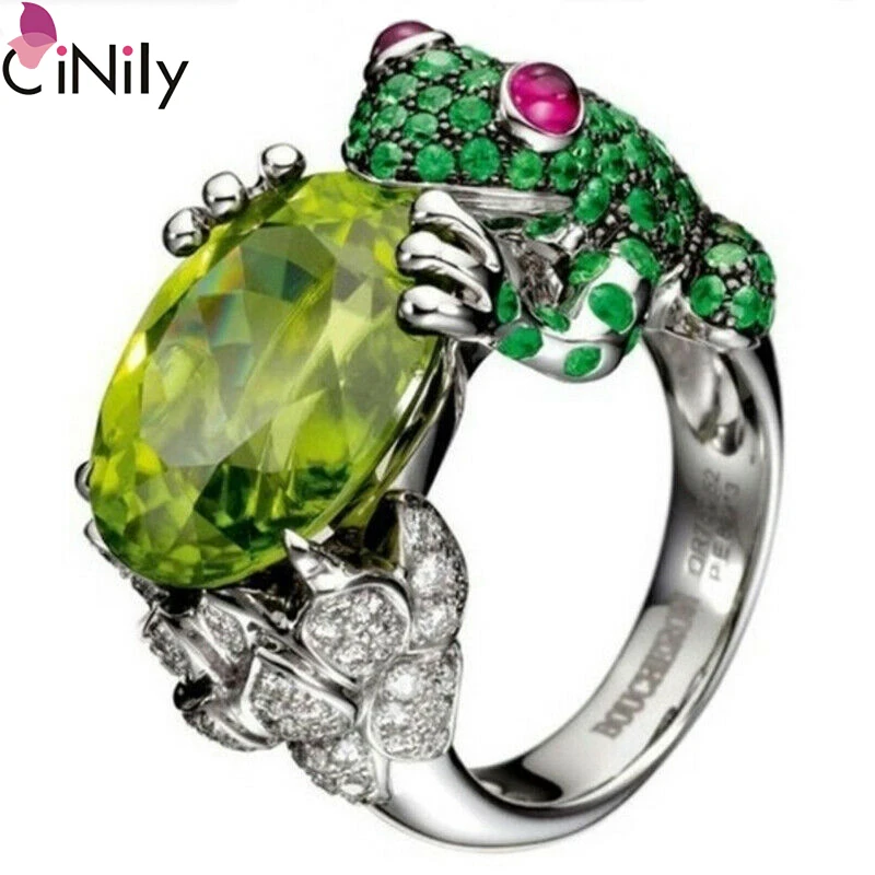 CiNily Винтаж зеленый циркониевый лягушка серебряное Ювелирное кольцо для женщин