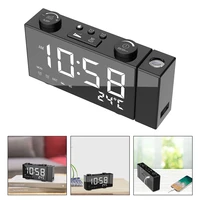1pc modern screen projection led clock creative radio alarm clock black