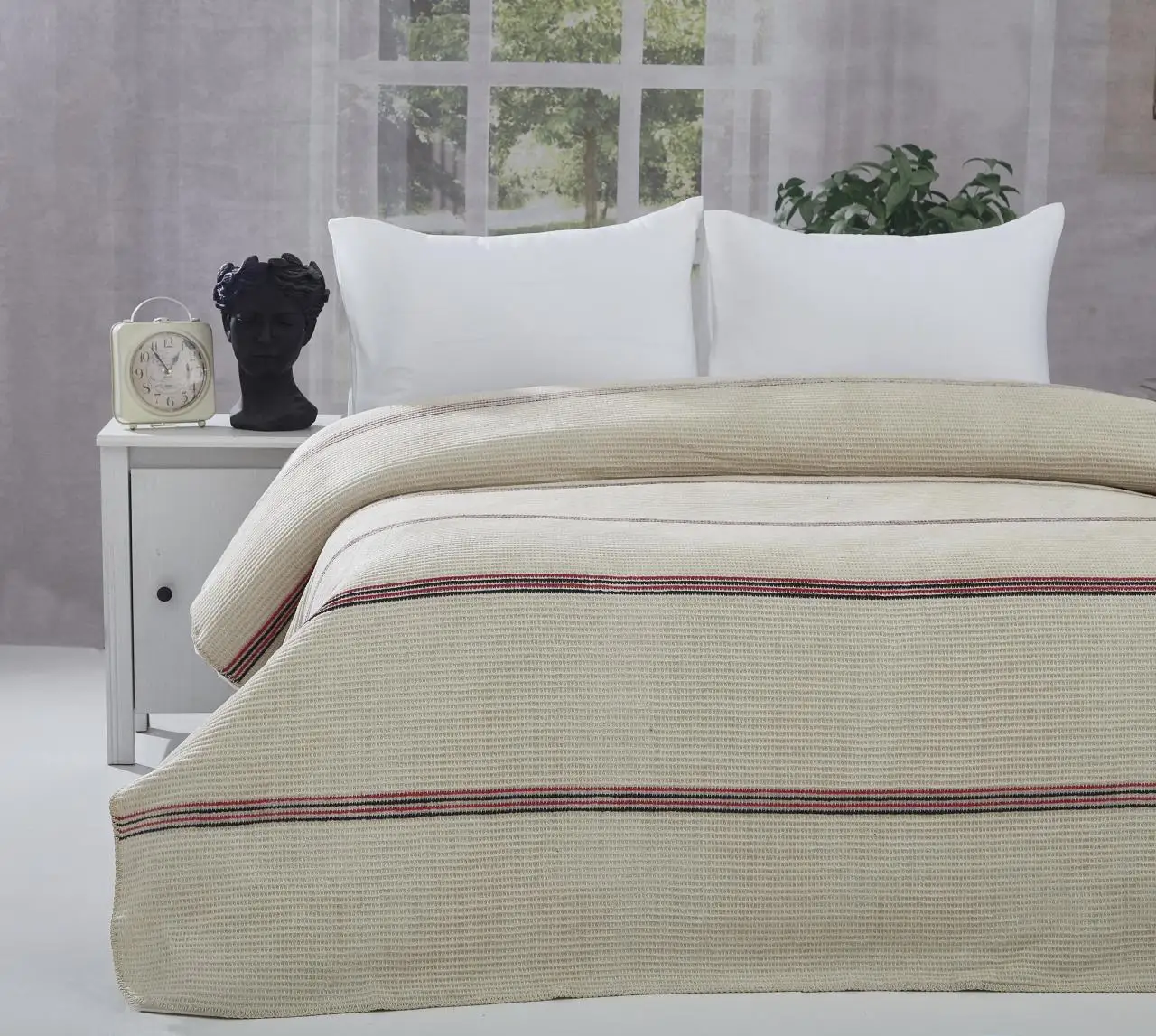 Всесезонное одеяло на щуку в полоску кремового цвета|Одеяла| |