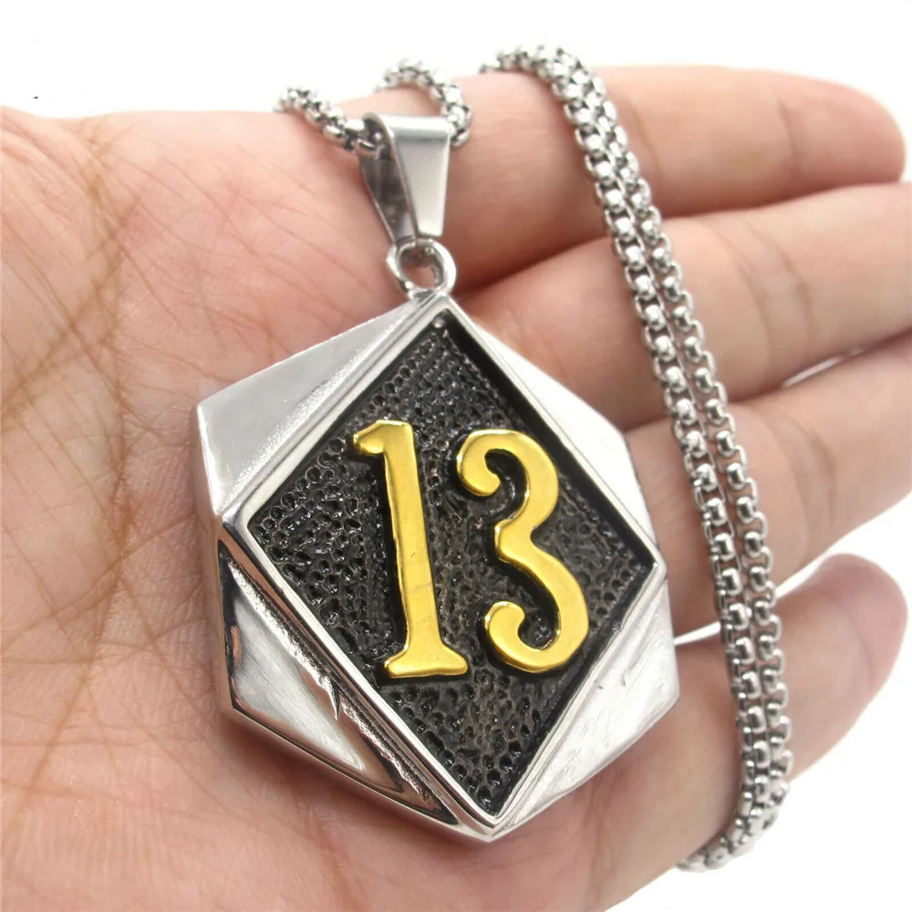 

Mens Gold Motorcycle Biker Number 13 Pendant Necklace Stainless Steel