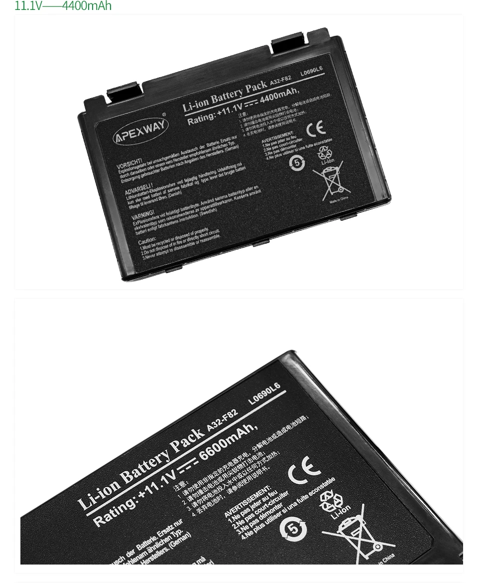 Apexway Батарея для Asus K60IJ K60IL K60IN K61 K61I K61IC K61L K6C11 K70A K70ID K70IJ K70IL K70AB K70AC K70AD K70AE K70I K70IC