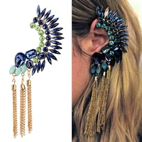 1pc exaggerated rhinestone long tassel big ear clip earrings jewelry for girl crystal geometric left ear statement drop earrings