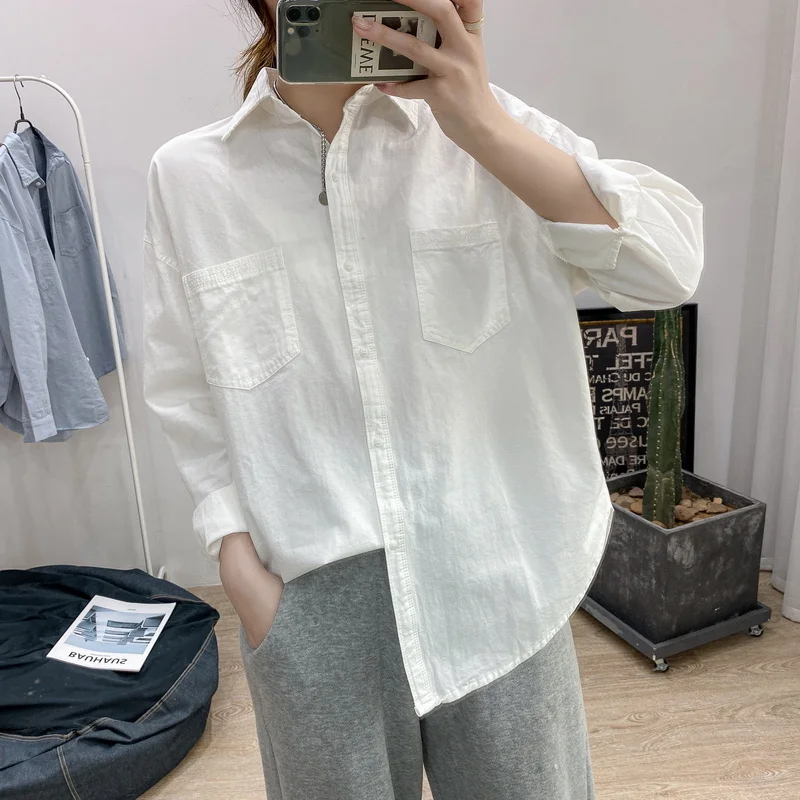 

Foreign Trade Brand Counter Withdraw South Korea Dongdaemun Cotton Long-Sleeved Shirt Loose Casual White Shirt Thin Coat