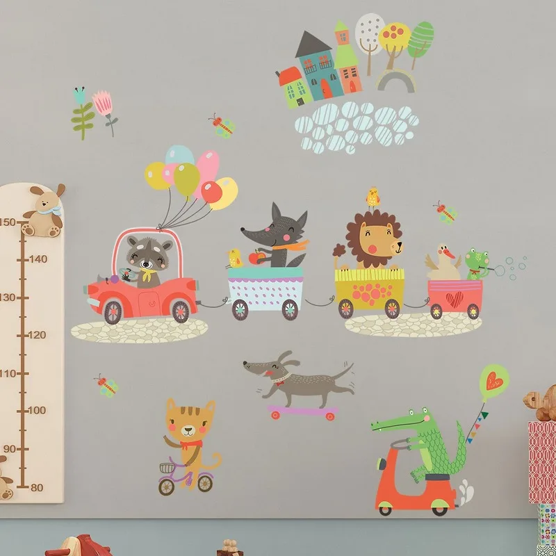 

Animal Train Wall Stickers Boy Girl Kids Room Bedroom Decor Aesthetic Nursery Decoration Wallpaper Cartoon Mural Wallstickers