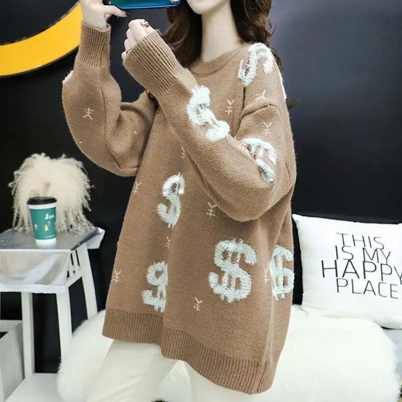 

Western Style Red Natal Year Lazy Sweater Women Loose Fashion Sweaters All-match Oversized Sweater Winter Clothes Women