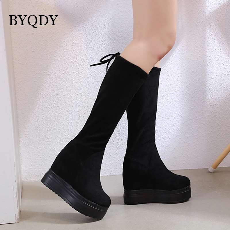 BYQDY Fashion Autumn Knee-High Heels Boots Woman Height Increasing Lady Daily Dress For Mother Shoes Size 34-39 Discount | Обувь