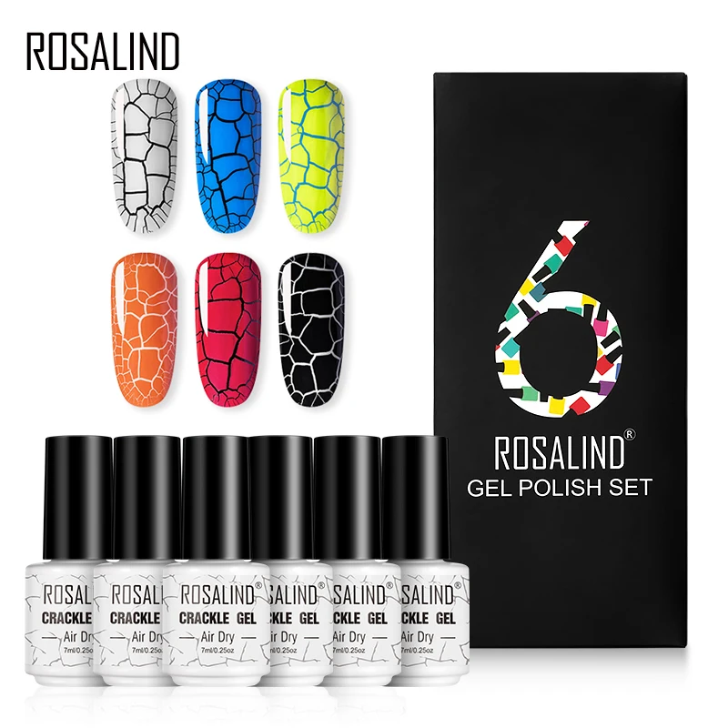 ROSALIND Set Nail Polish Gel Air Dry Crackle Varnishes All For Manicure Soak Off Semi Permanent Art Need Base Top Coat | Красота и