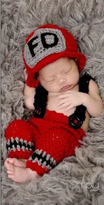 Для новорожденных костюмы пожарных костюм детский костюм для мальчиков и девочек шапка ручной вязки, младенческой фото одежда для малышей, подарок на праздник для Подставки для фотографий