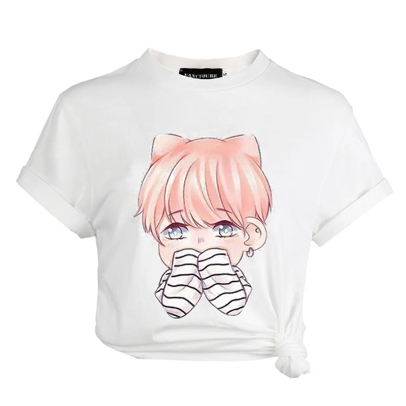 

New Fashion Women Kpop Cute Pattern Print T Shirt O Neck Short Sleeve Shirt Casual Funny Shirts Tops Fans Gift Tops