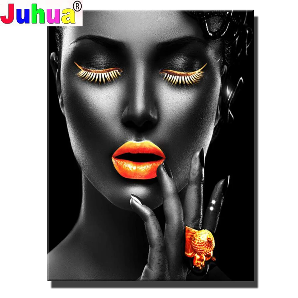 

Алмазная живопись 5D «сделай сам», Золотая красота, модная модель девушки с золотым рисунком для макияжа, вышивка крестиком 5D, алмазная вышив...