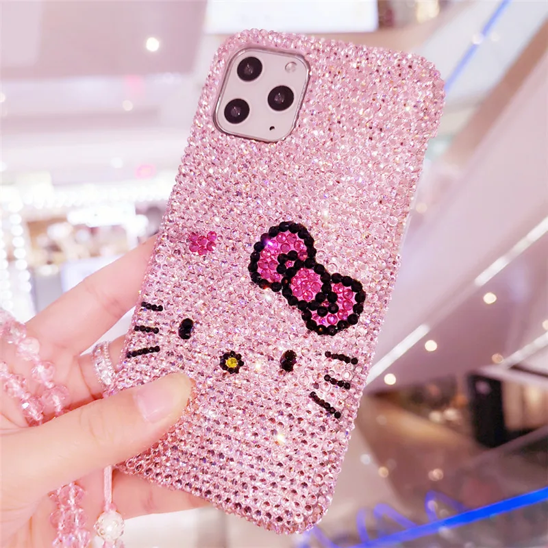 

Fashion DIY Pink Bling Crystal Diamond Cute Cartoon Case Cover For Samsung Galaxy Note 20 10 9 8 S21 S20 FE Ultra S10E/9/8 Plus
