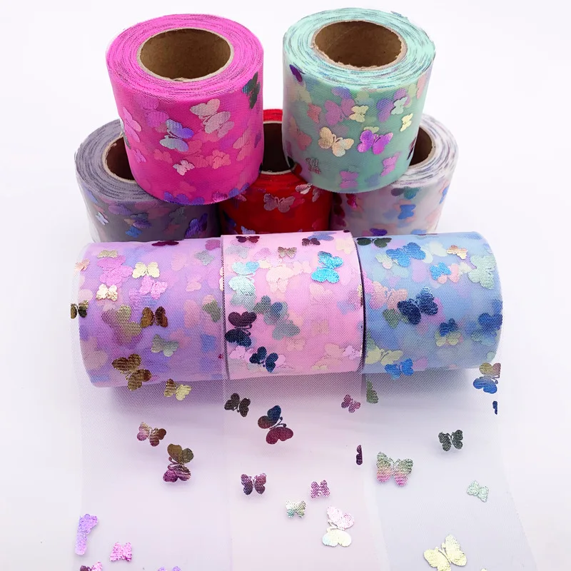 25 ярдов/рулон Бабочка печать органза Рождественская лента для волос сделай сам