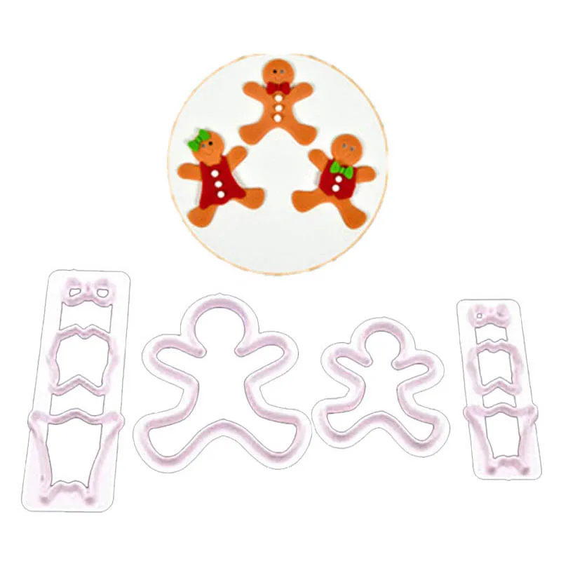 

New 4Pcs Christmas Gingerbread Man Cookie Cutter Plastic Decor Fondant Biscuits Cake Mold Icing Sugar Xmas Kitchen Baking Tools