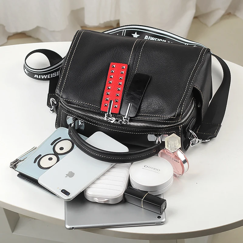 WOONAM женская дизайнерская модная сумка из натуральной телячьей кожи с заклепками