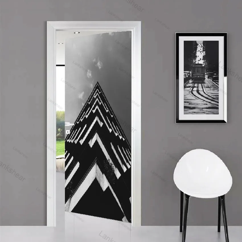Самоклеящаяся 3d-наклейка на дверь черно-белая известная городская архитектура