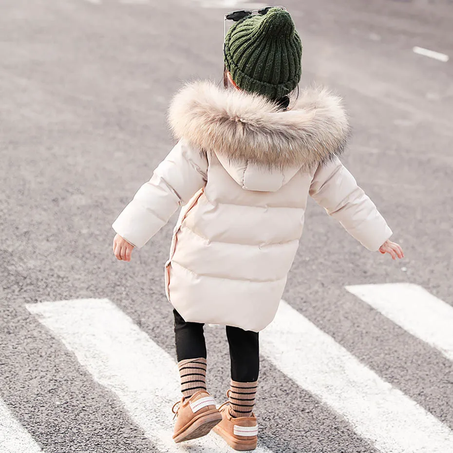 Парка для маленьких девочек с меховым капюшоном пальто плотные теплые детские