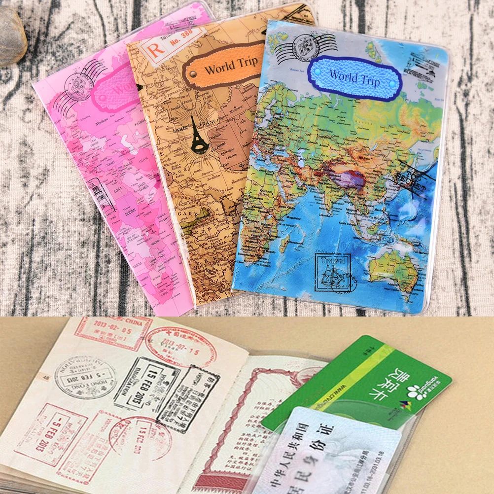 

1PCS Men PVC Leather Travel Passport Covers Case ID Card Bag World Trip Map Passport Holder Passport Wallets 14*10cm