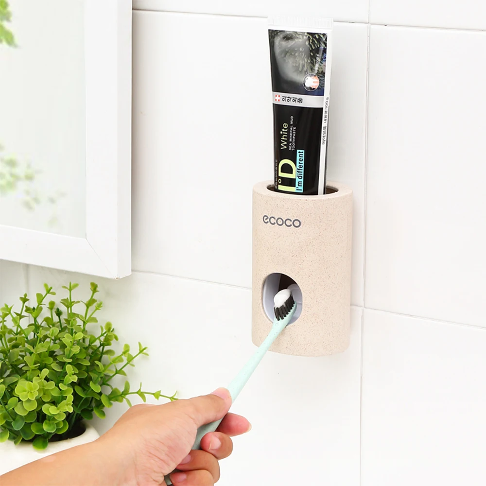 

ECOCO Automatic Toothpaste Dispenser Holder Bathroom Accessories Set Toothbrush Holder Toothbrush Wall Mount Rack