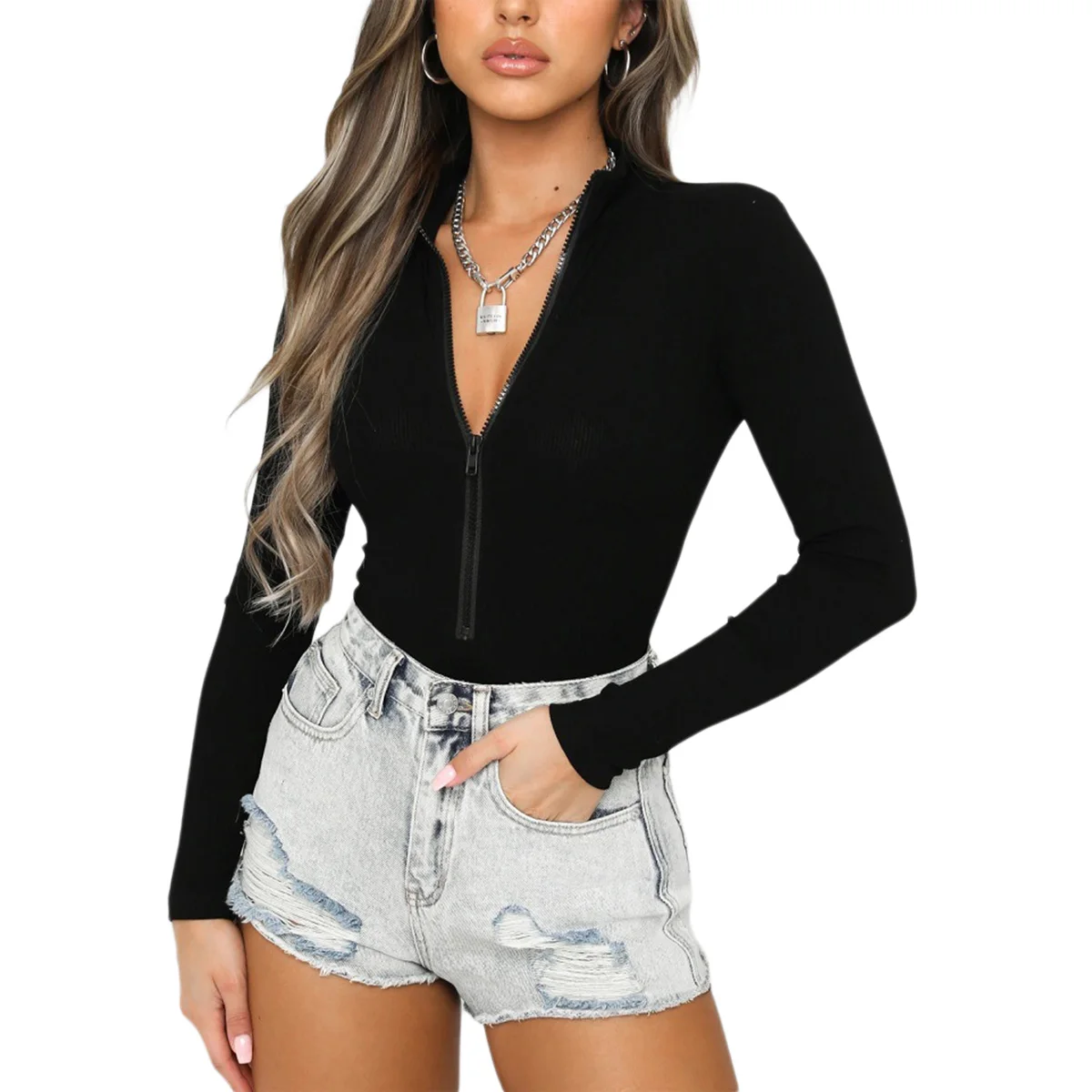 Соблазнительные Женские однотонные облегающие боди с V-образным вырезом женские