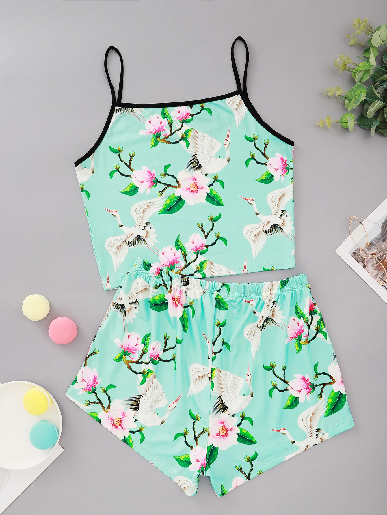 Женская сексуальная пижама в китайском стиле с цветочным принтом и растениями