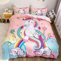 cartoon unicorn bedding set for girls bed digital printing polyester bed duvet cover set twin kids gift bedclothes bed linen set