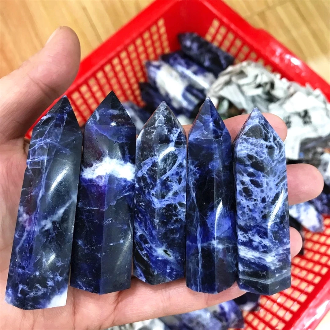 

2pcs Natural Blue Sodalite Crystal Polished Points Ornament Blue-Veins Stone Spiritual Healing Wands Furnish And Decoration LU