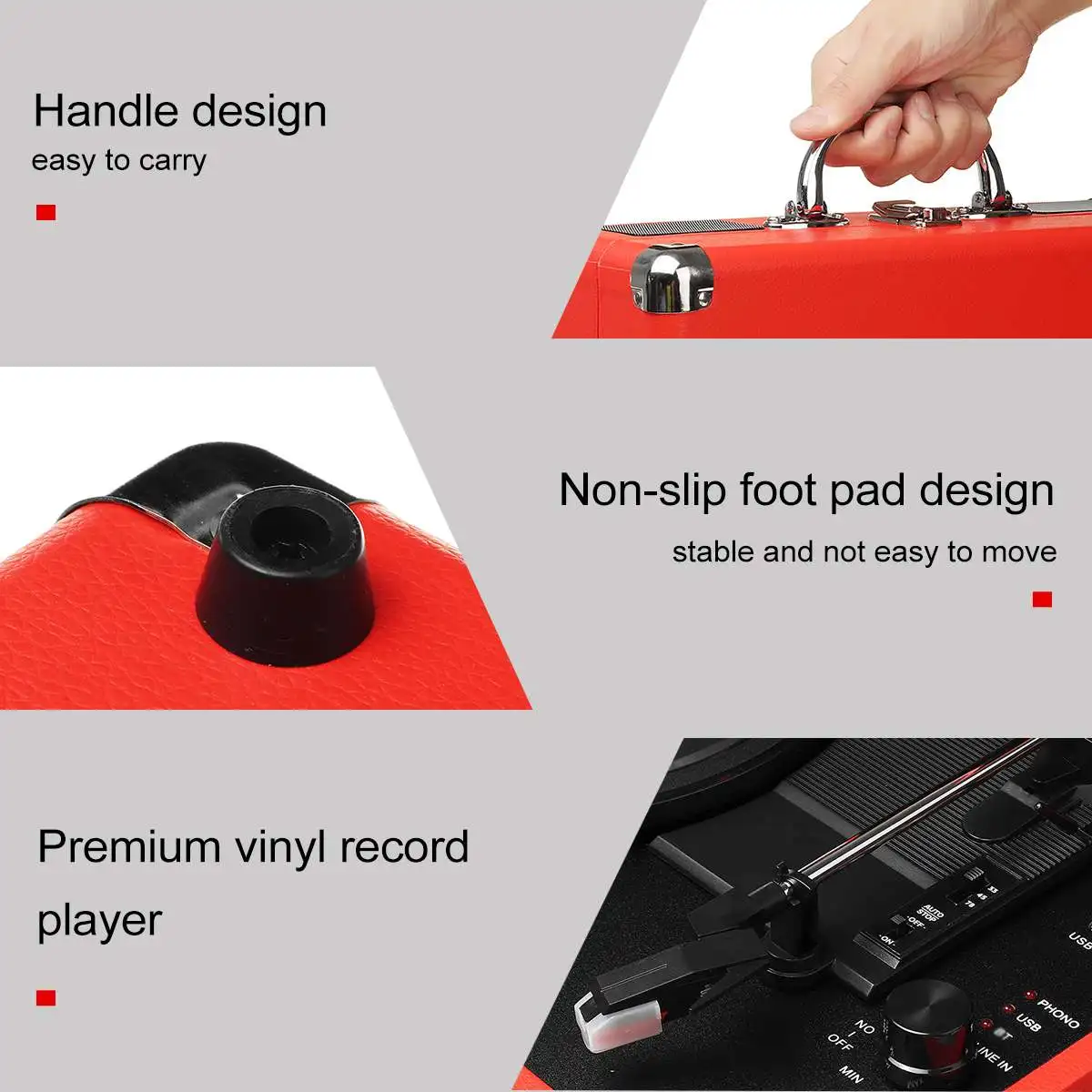 USB / bluetooth ретро-плеер стерео 33/45/78 об/мин трехскоростной проигрыватель виниловых