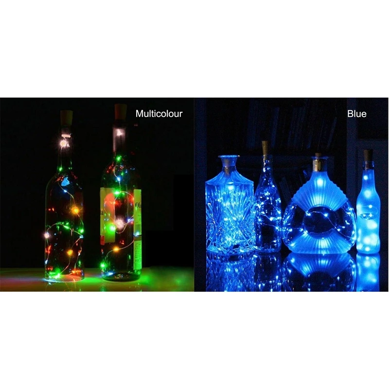 

2 Pcs Solar 2M LED Cork Shaped 20 LED Night Fairy String Light Gift Valentines Multicolour & Blue