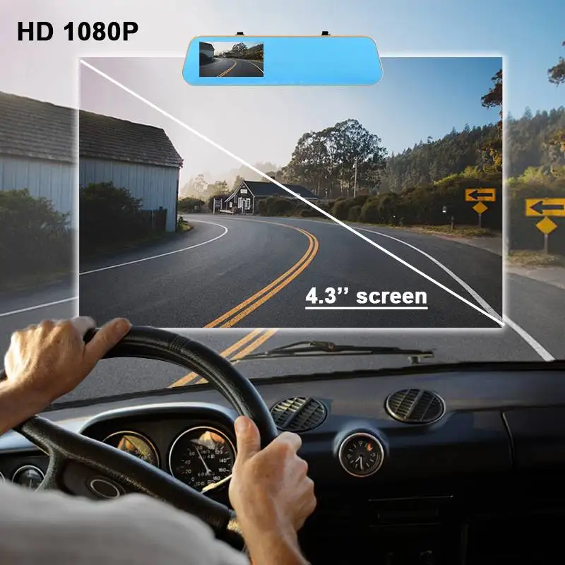 

HD 1080P Full Driving Recorder 4.3 Inch Screen Mirror Dash Cam Front and Rear Backup Reverse Camera Rearview Mirror