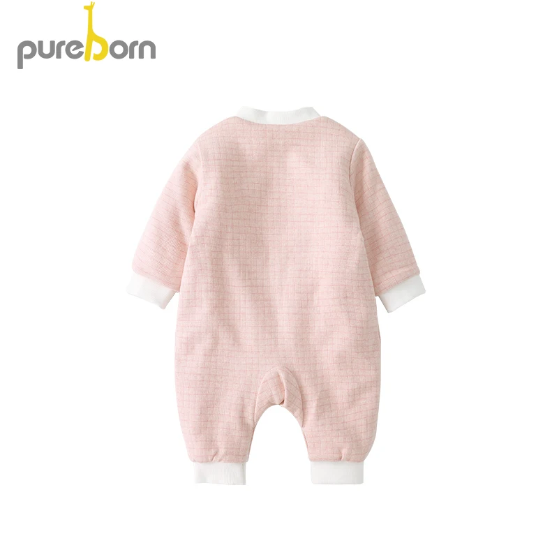 Pureborn/Одежда для маленьких девочек комбинезон новорожденных плотный клетчатый с