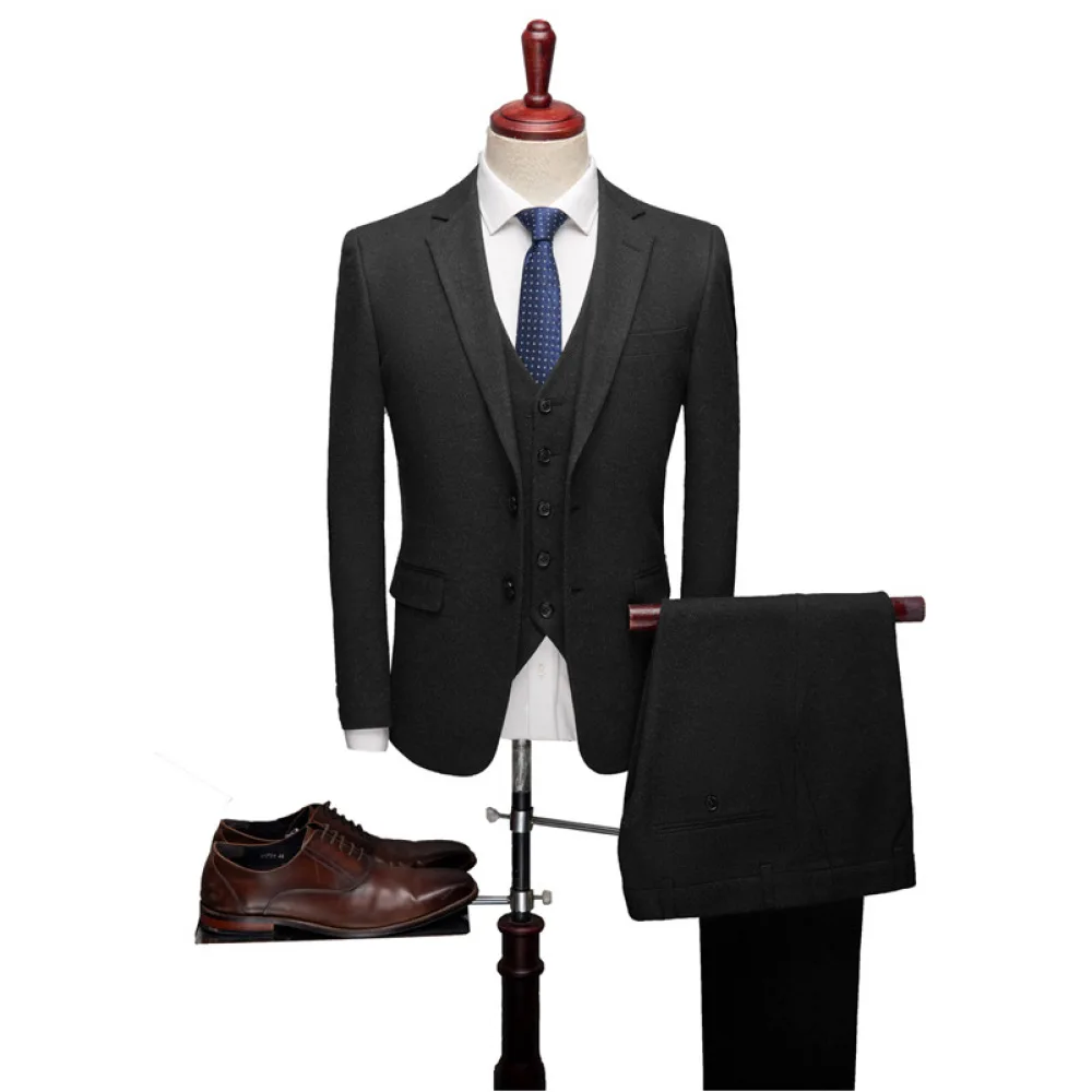 2020 Solid Color Large Size Men's Suit Three Pieces Set Fashion Boutique Korean Style Costume Homme Marriage Formal Wear Suit