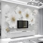 Настенная белая наклейка на заказ, винтажный Настенный 3d гипс с изображением драгоценностей, цветов, дивана, гостиной, фона для телевизора