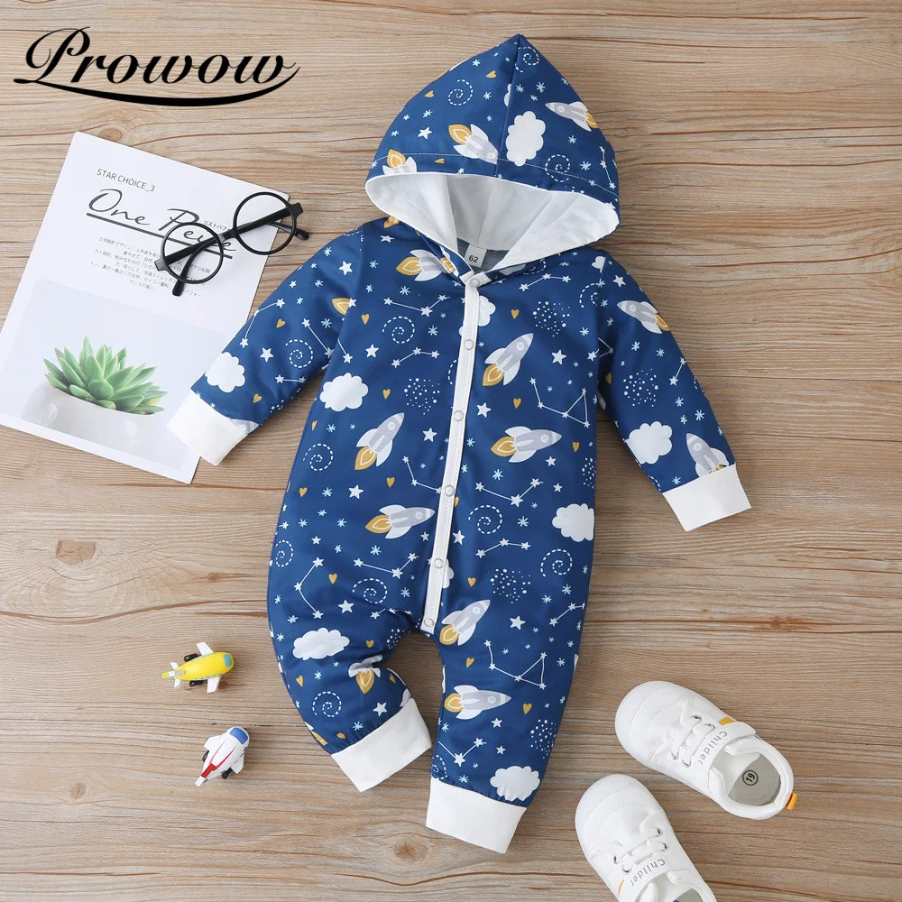 

Prowow Starry Sky Printing Baby Hooded Clothes Autumn Winter Jumpsuit For Kids Newborns Boys Overalls Zipper Children's Outfits