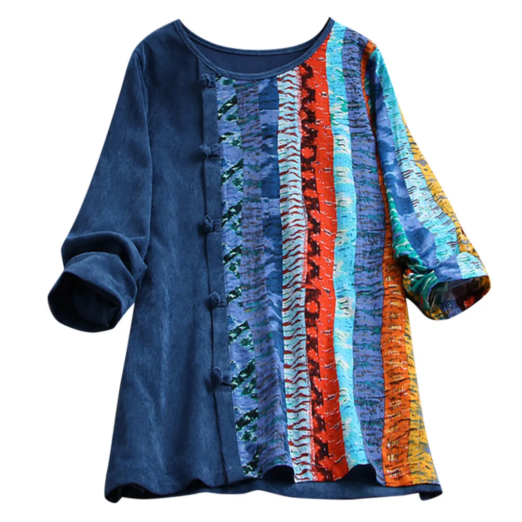 Женская Вельветовая блузка с длинным рукавом и круглым вырезом Повседневная