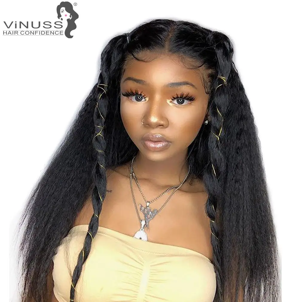 

Kinky Straight Lace Frontal Wig Human Hair Lace Front Wigs With Baby Hair Pre Plucked Bleached Knot Peruvian Remy Human Hair