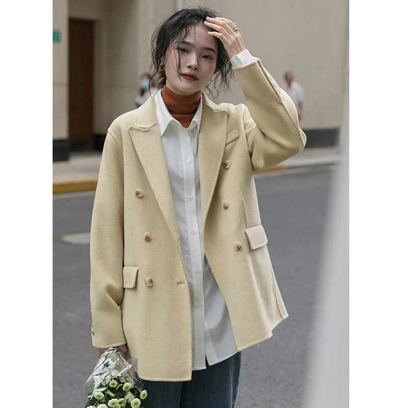 

(Можно сфотографировать) твидовое Двустороннее пальто с тонкими лацканами и волосами для маленького человека, Женский твидовый костюм, пал...