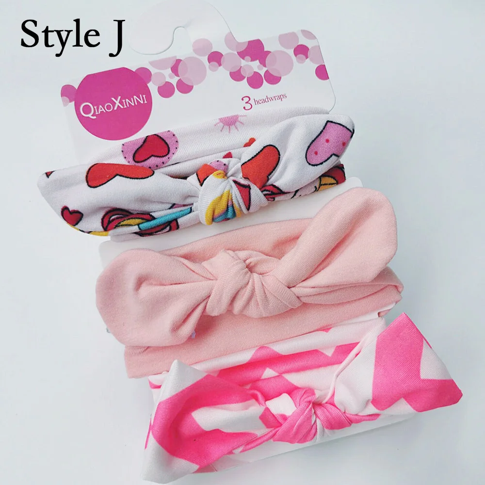 3 шт./комплект, Полиэстеровая Детская повязка на голову с бантом, ободки для милых девочек, детские волосы для девочек, тюрбан, Цветочная повязка на голову, для детей из мягкого хлопка - Цвет: Style K