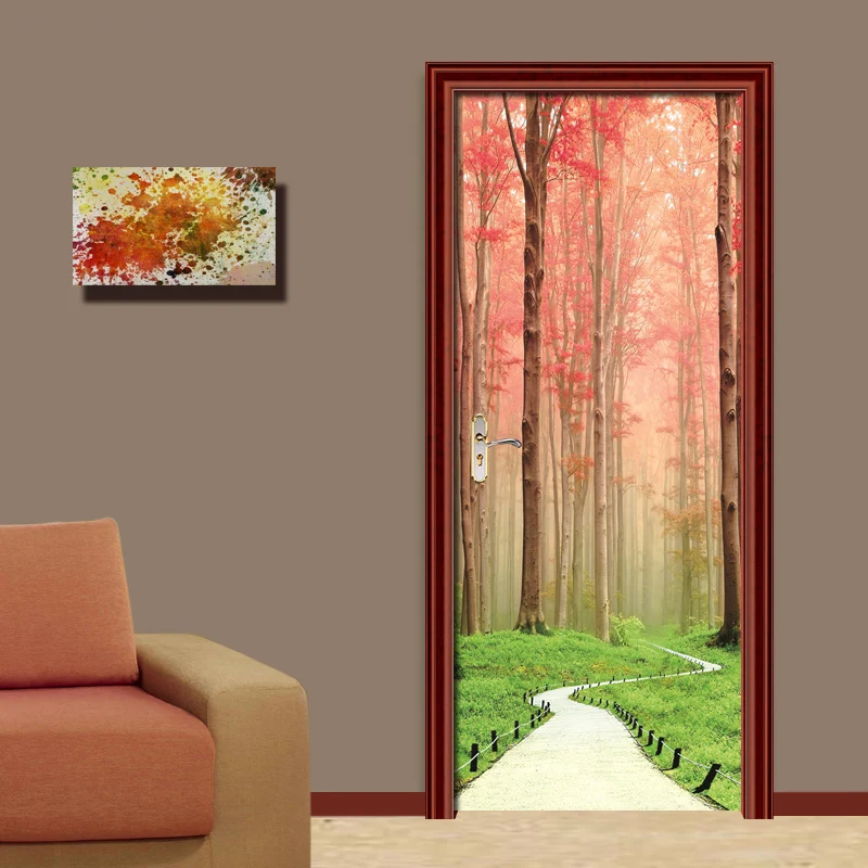 Наклейки на двери самоклеющиеся холст Декор для дома с лесным пейзажем