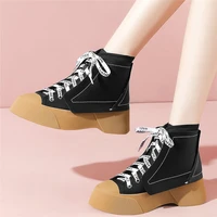 punk goth oxfords women lace up genuine leather med heels ankle boots female round toe chunky platform pumps shoes casual shoes